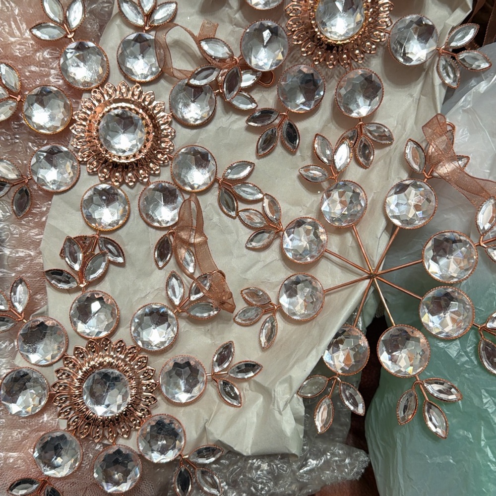 Rose Gold and Crystal Embellishment snowflake ornaments